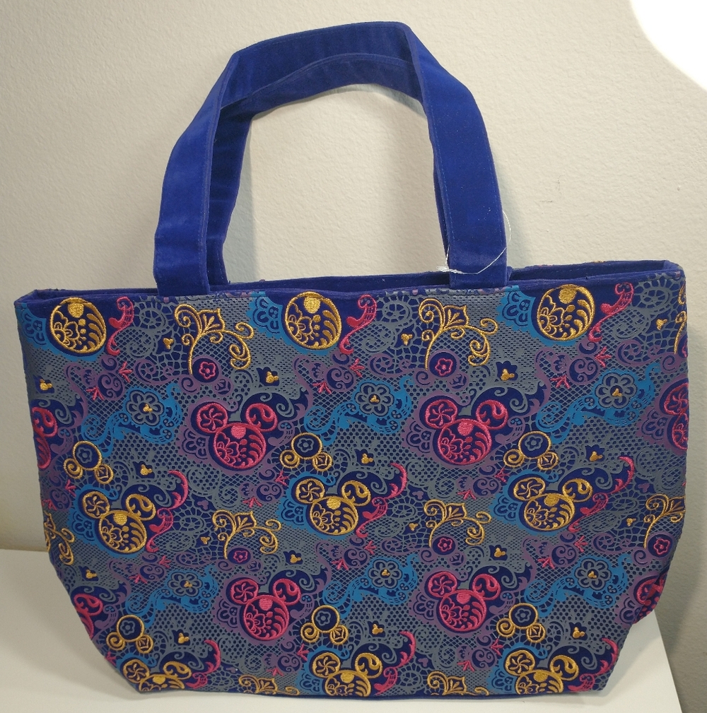 Disney Parks Bag Large Velveteen Embroidered Floral Colorful Mickey Mouse